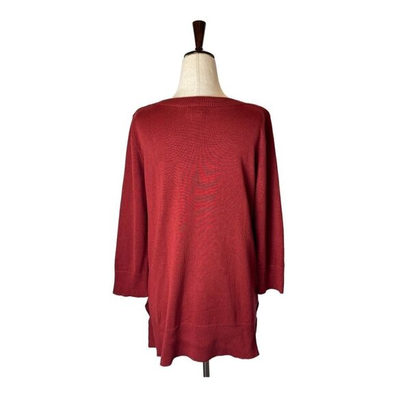 Adrienne Vittadini Sweater Womens S Rust Red Knit Boat Neck Ribbed Detail - Picture 2 of 10
